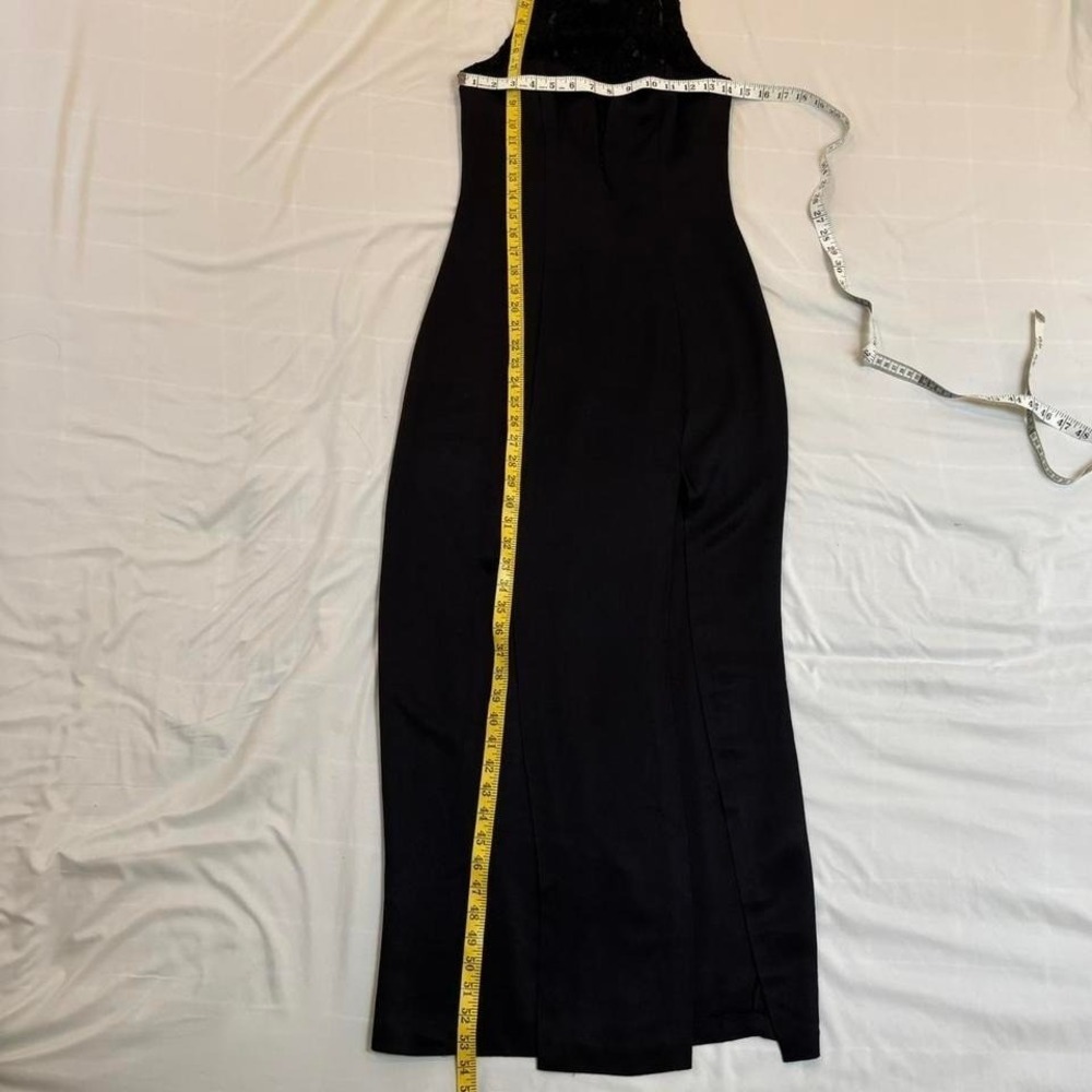 Black Lace Maxi Dress Vintage‎ 90s Jump Front Slits Formal Size XS Goth Y2K - Picture 6 of 8